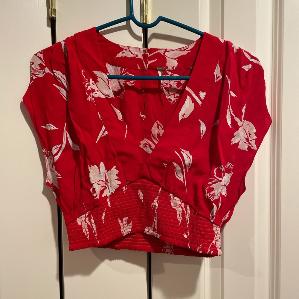 NWOT Free People plunging floral red crop top